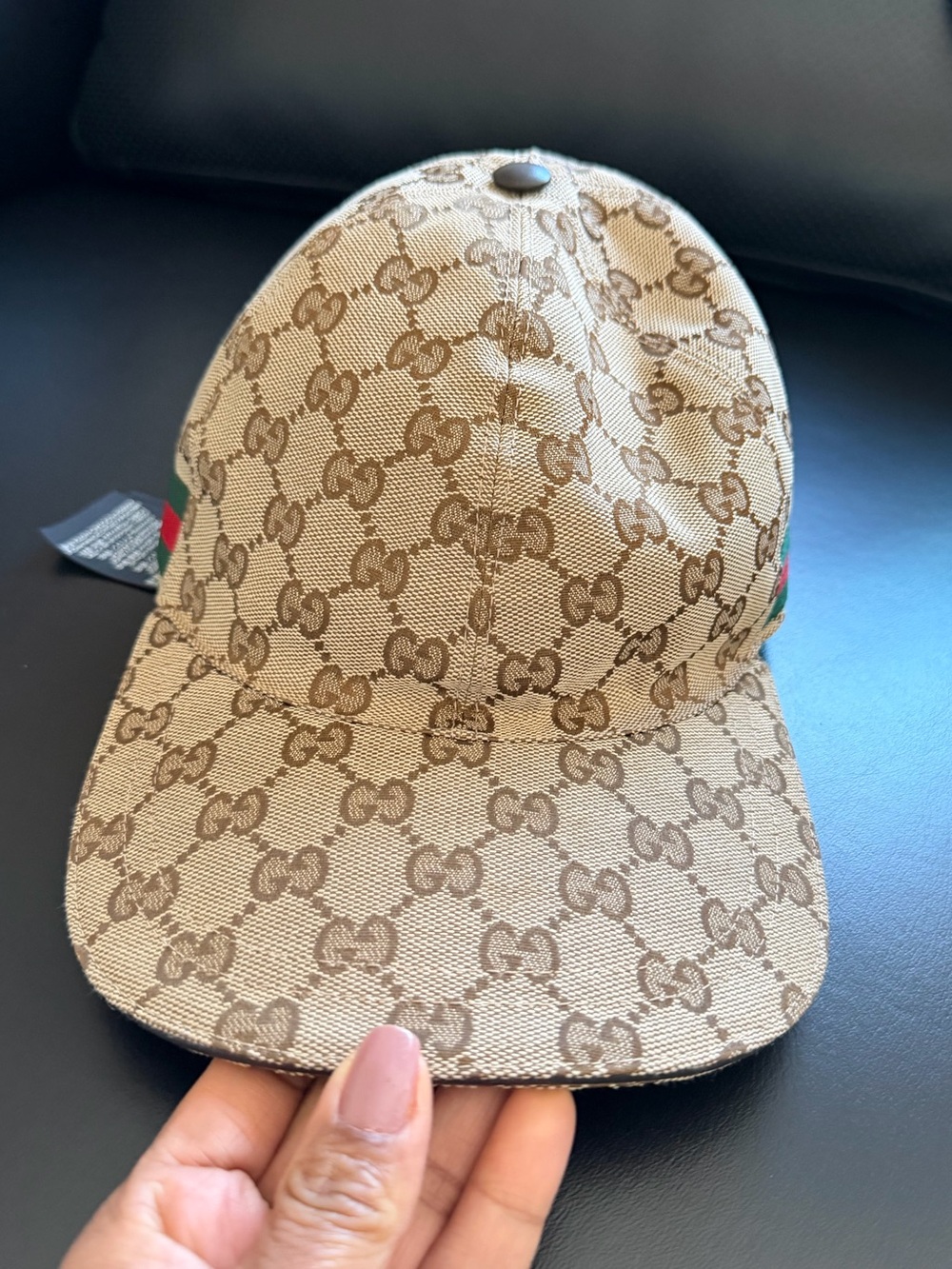 Gucci Beige and Brown GG Canvas Baseball Cap with Green-Red Web - Picture 2 of 7